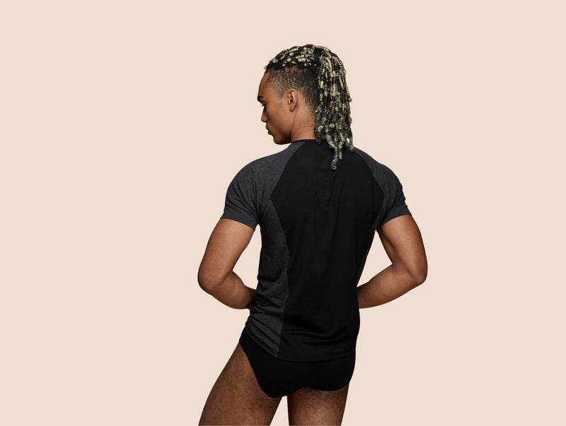 Pétrone T-shirt sport tencel noir - gris anthracite homme dos