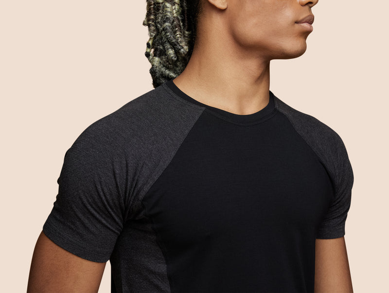 Pétrone T-shirt sport tencel noir - gris anthracite homme zoom