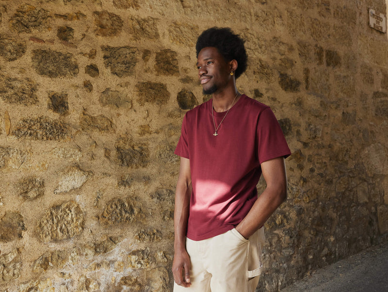 Pétrone T-shirt manches courtes coton biologique tencel bordeaux homme