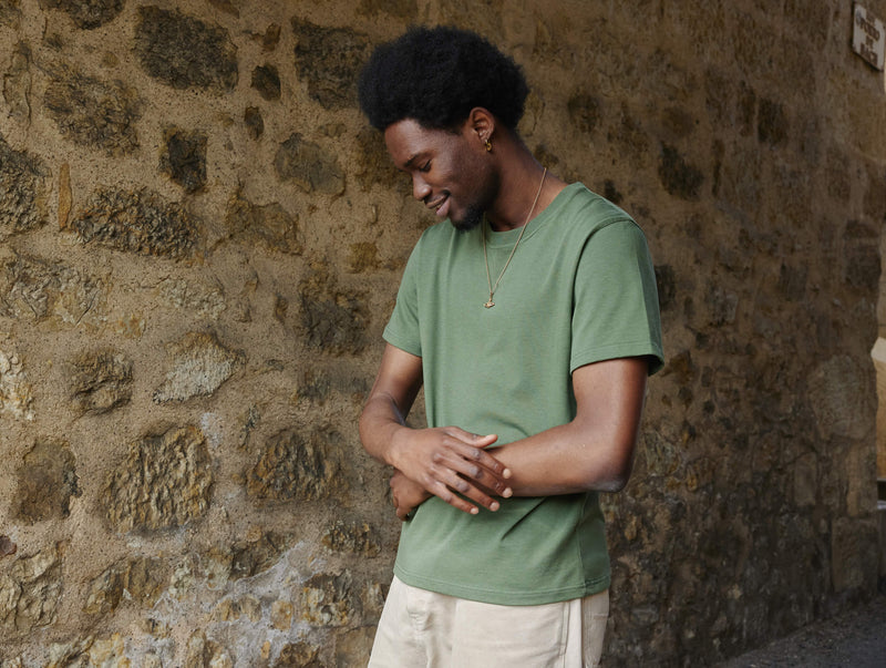Pétrone T-shirt manches courtes coton biologique tencel vert kaki homme