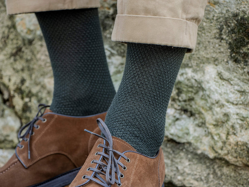 Pétrone chaussettes gaufrées chaudes coton épais vert kaki homme