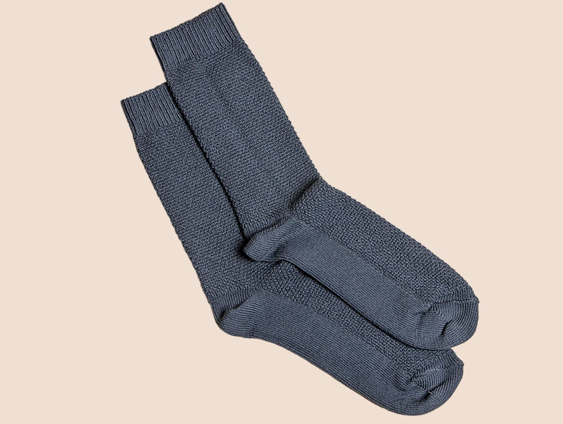 Pétrone chaussettes gaufrées chaudes coton épais bleu acier homme