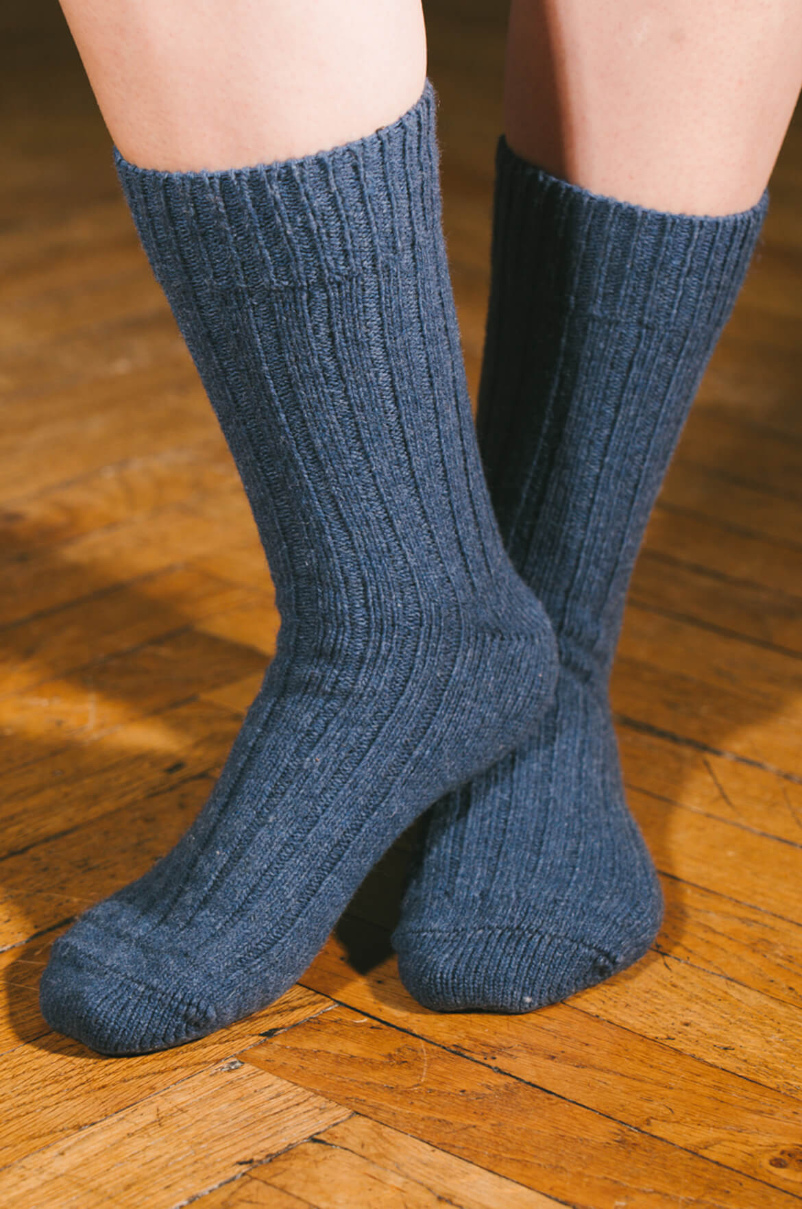 Pétrone chaussettes chaudes côtelées laine mérinos bleu jeans femme vignette