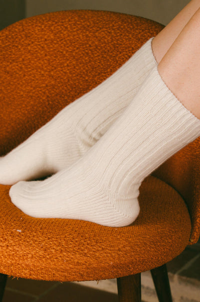 Pétrone chaussettes chaudes côtelées laine mérinos blanc crème homme vignette