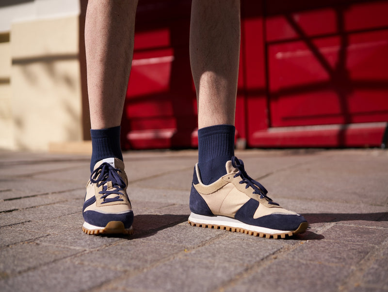 Petrone-chaussettes-tennis-coton-bio-unies-basses-homme-bleu acier