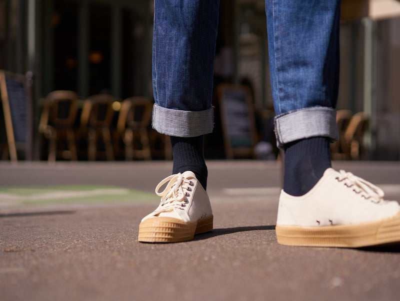 Petrone-chaussettes-tennis-coton-bio-unies-basses-homme-bleu marine