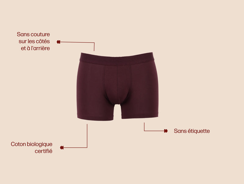 Pétrone boxer coton bio lie-de-vin homme