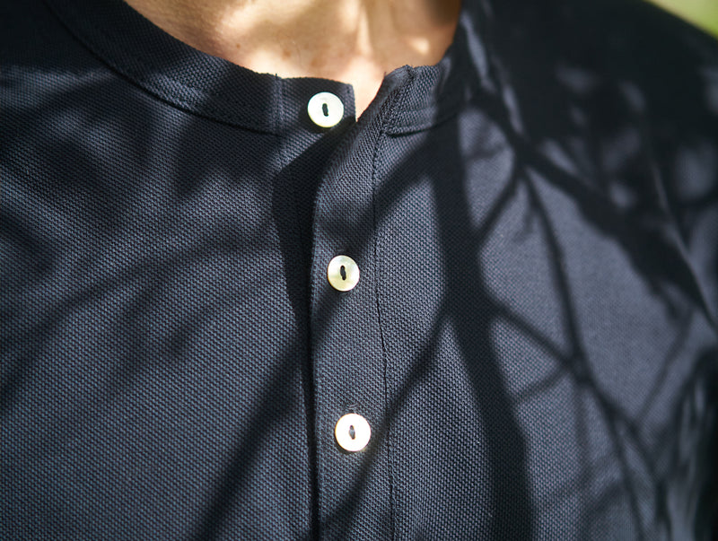 Pétrone Henley manches courtes coton bio bleu marine homme