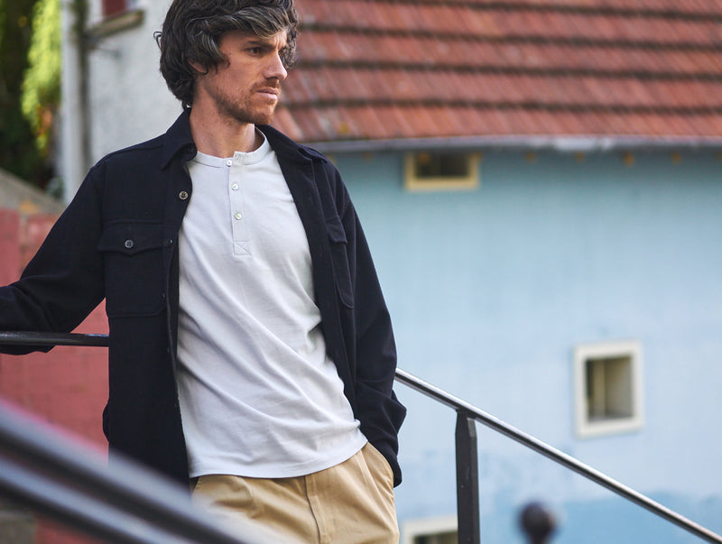 Pétrone Henley manches courtes coton bio gris clair homme